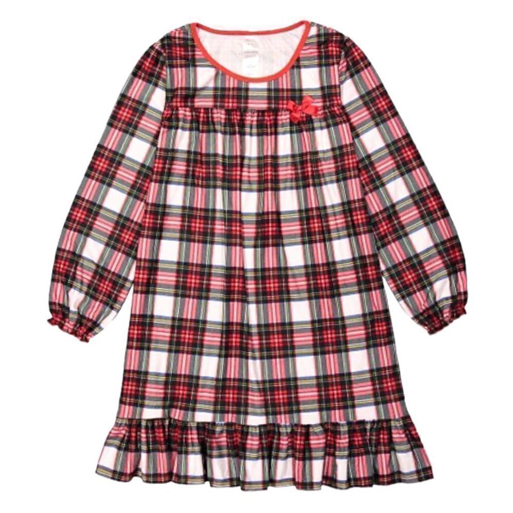 Candlesticks Girls Lg 10-12 Nightgown Gown Traditional Plaid Long Sleeve Ruffle - Picture 2 of 7